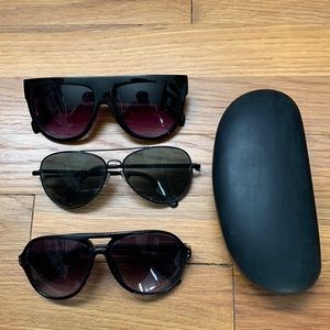 3 pairs of sunglasses with a hard case